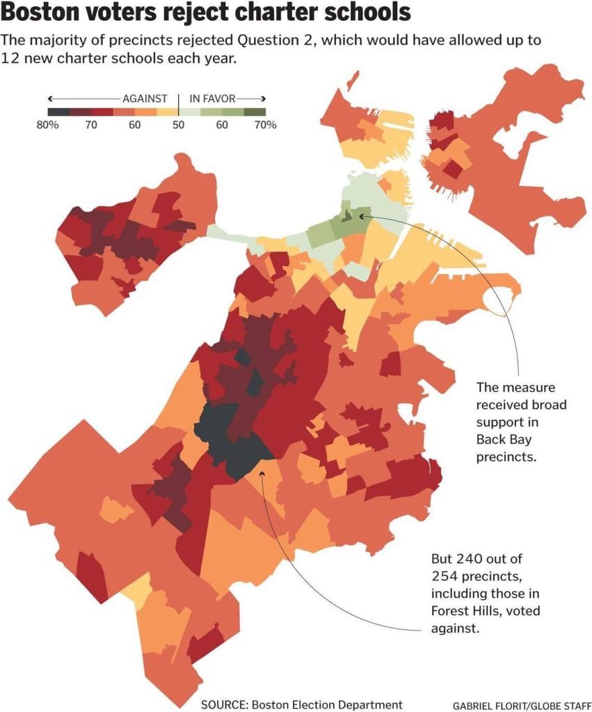 Map of Boston Opposition to Question 2 - Boston Teachers Union